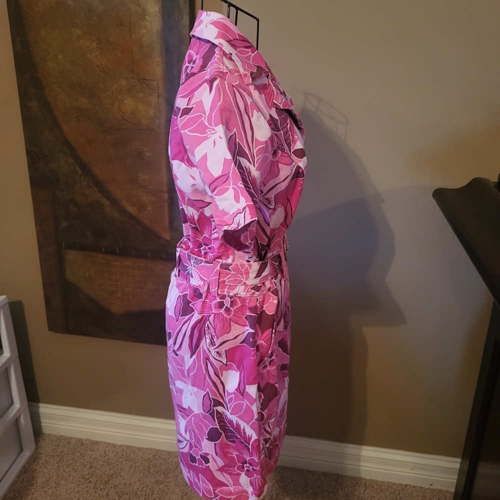 Pink Floral Belted Shirt Dress with Collar - Picture 5 of 5